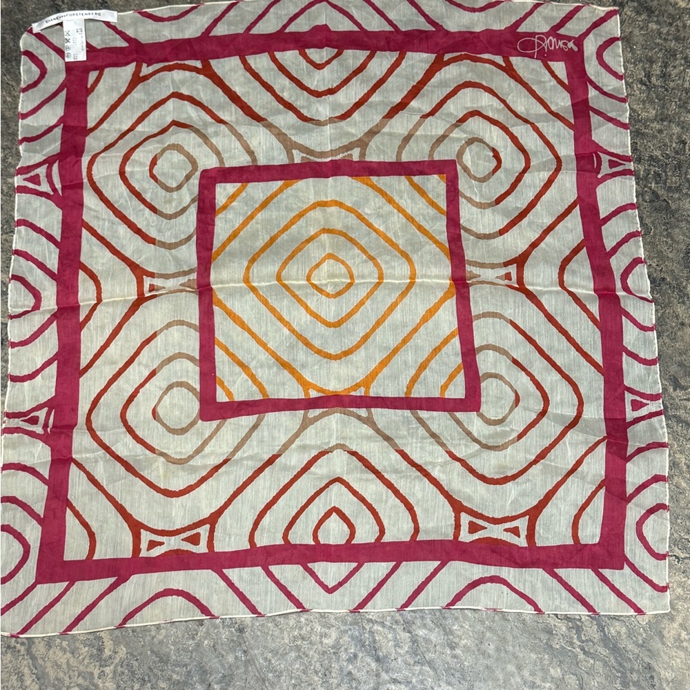 Diane Von Furstenberg Geometric Scarf in Red and Orange #y4